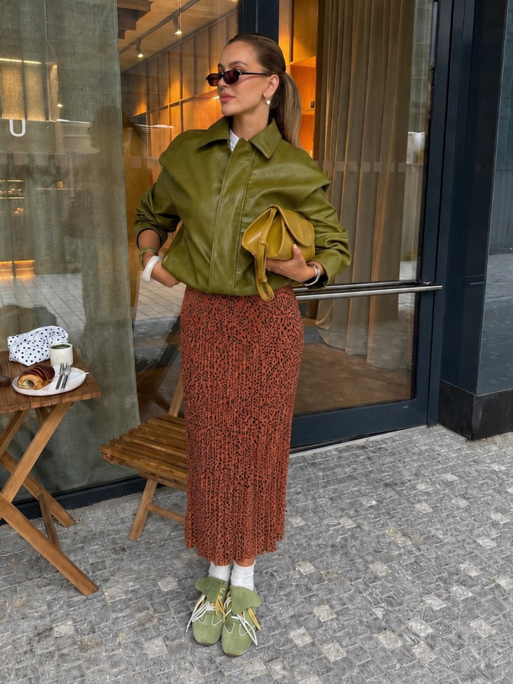 Anthropologie Maeve Pleated Animal Print Midi Skirt Rust Black XS